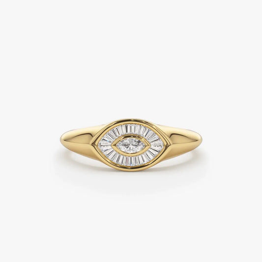 14k Gold Marquise and Baguette Diamond Ring 0.35 ctw