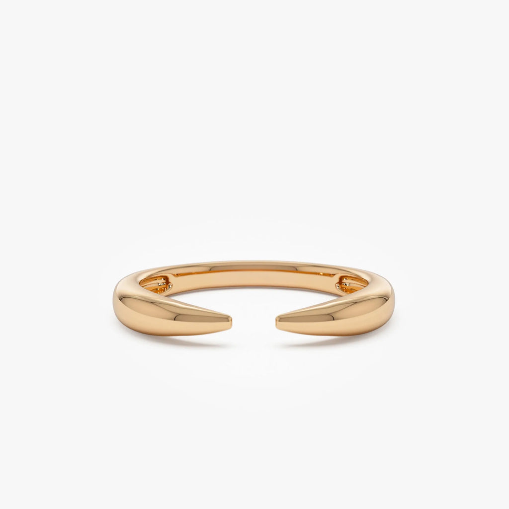 14k Solid Gold Open Claw Cuff Ring 3mm Minimalist Stackable Band