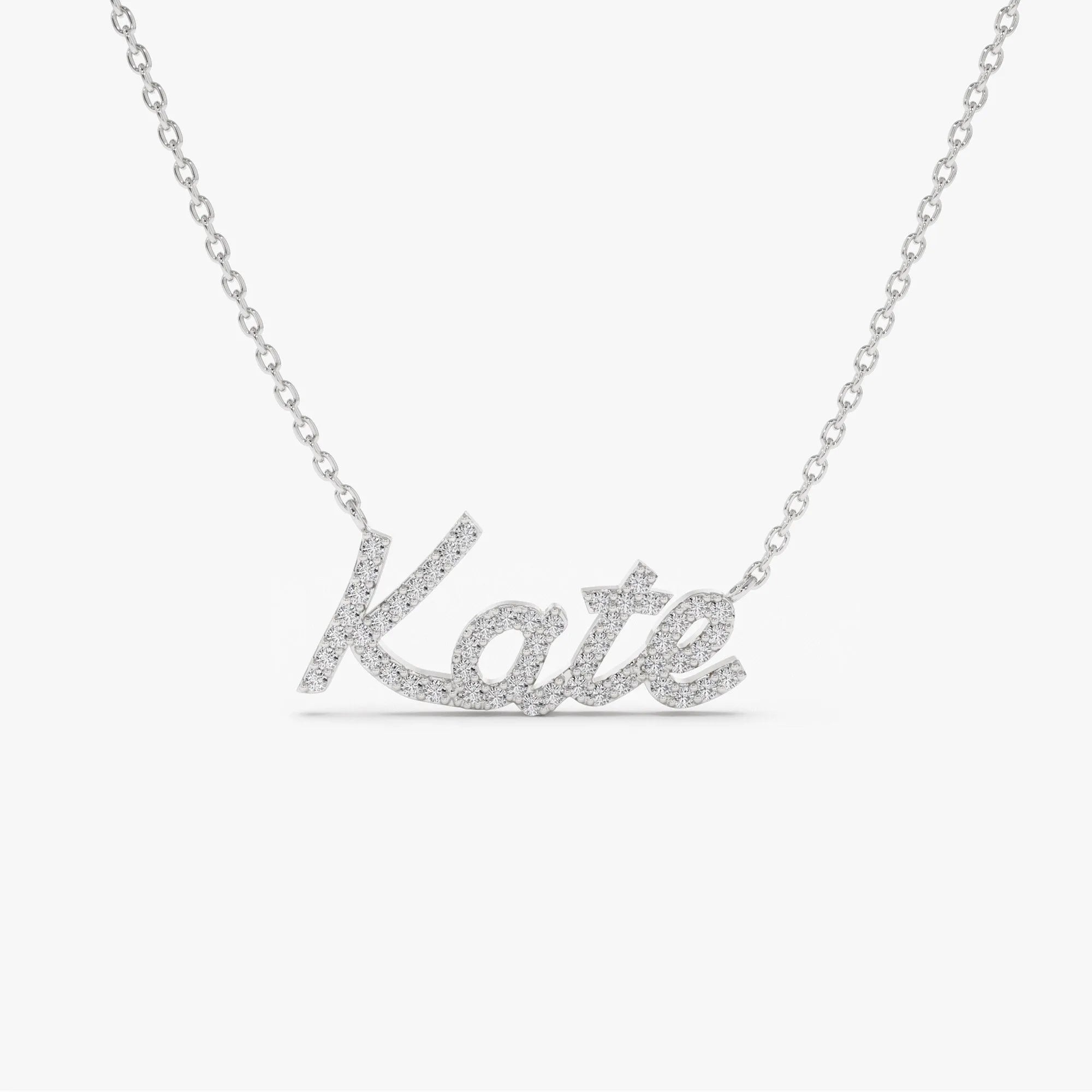 14K Solid Gold Round Diamond Personalized Name Necklace 0.15 CTW Per Letter