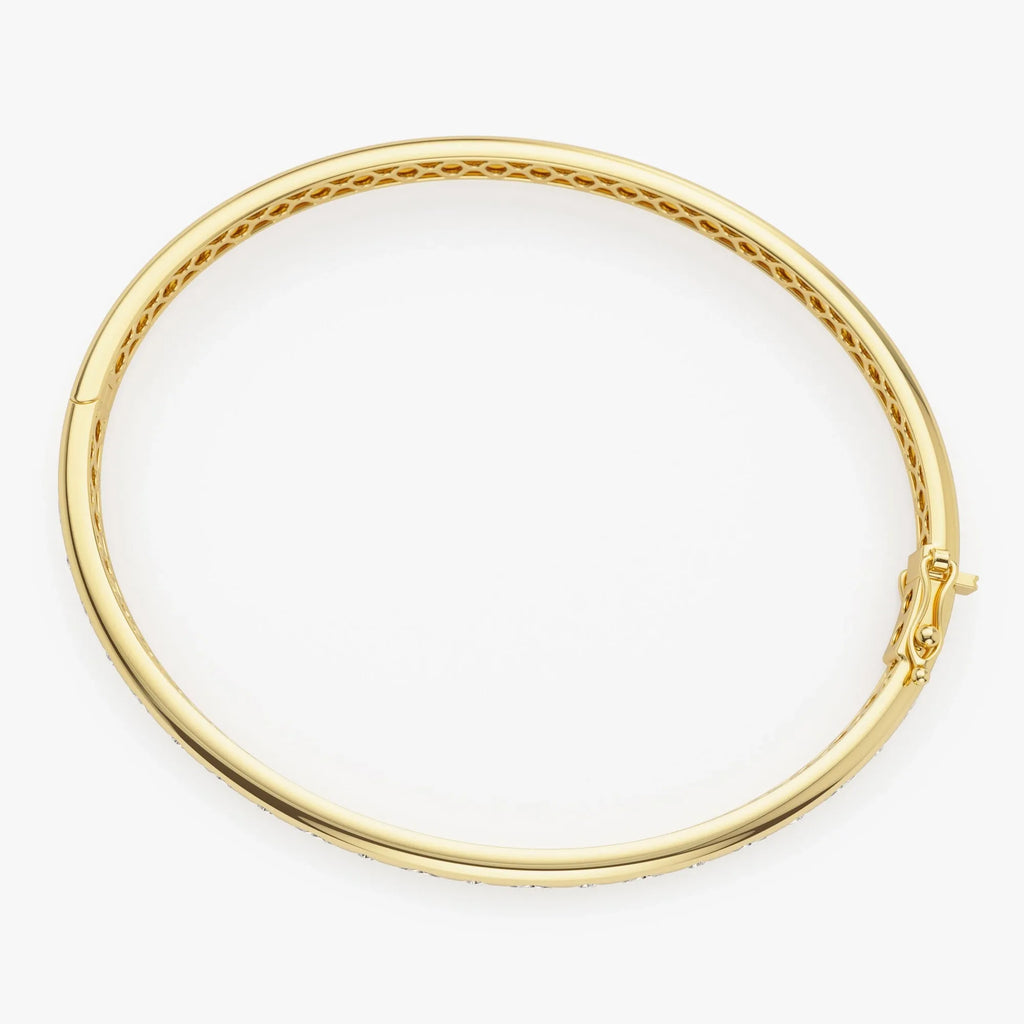 14K Solid Gold 0.65 CTW Marquise and Round Diamond Flush Setting Bangle