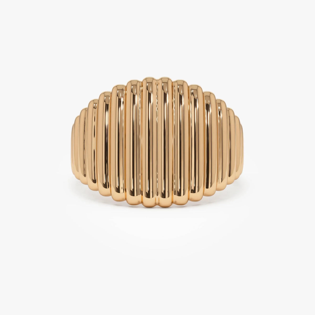 14k Gold Tapered Ribbed Statement Ring 14mm Wide Graduated Band