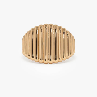 14k Gold Tapered Ribbed Statement Ring 14mm Wide Graduated Band