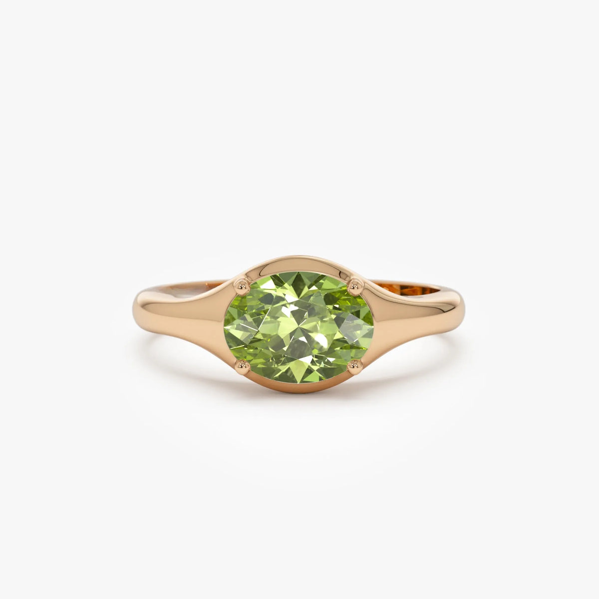 14K Solid Gold Oval Peridot 0.75ctw Prong Setting Ring