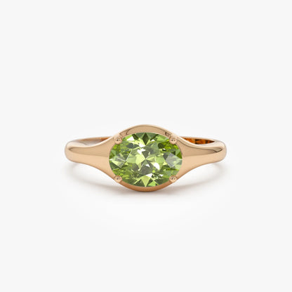 14K Solid Gold Oval Peridot 0.75ctw Prong Setting Ring
