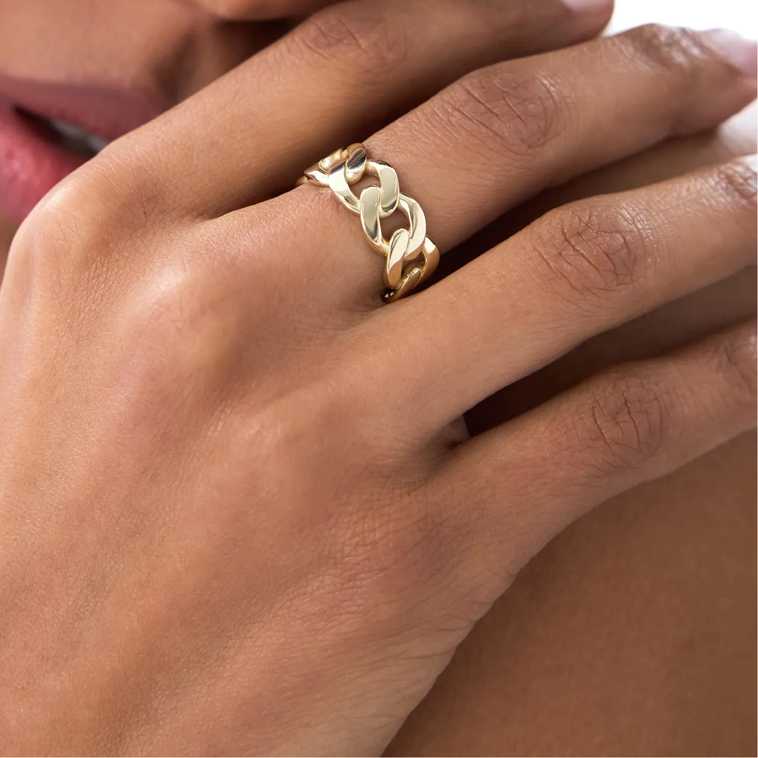 14k Gold Cuban Link Ring 8mm Wide Statement Band
