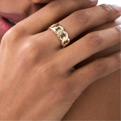 14k Gold Cuban Link Ring 8mm Wide Statement Band