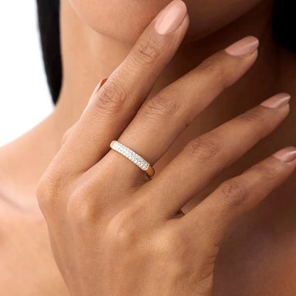 14K Solid Gold Round Diamond 0.30ctw Three Row Pave Band