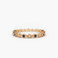 14k Gold Sapphire and Diamond Round Cut Art Deco Geometric Wedding Band Bezel Setting 0.20 ctw