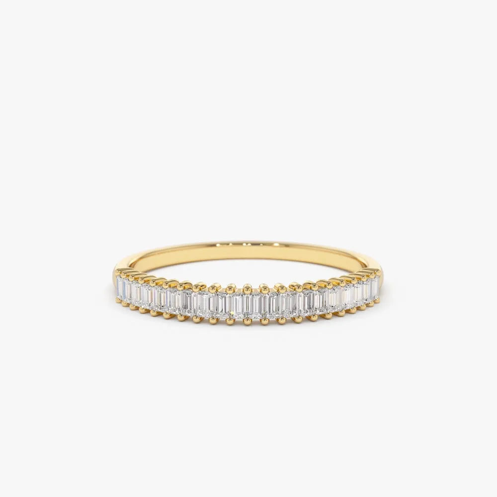 14k Solid Gold 0.22ctw Baguette Diamond Wedding Band Ring