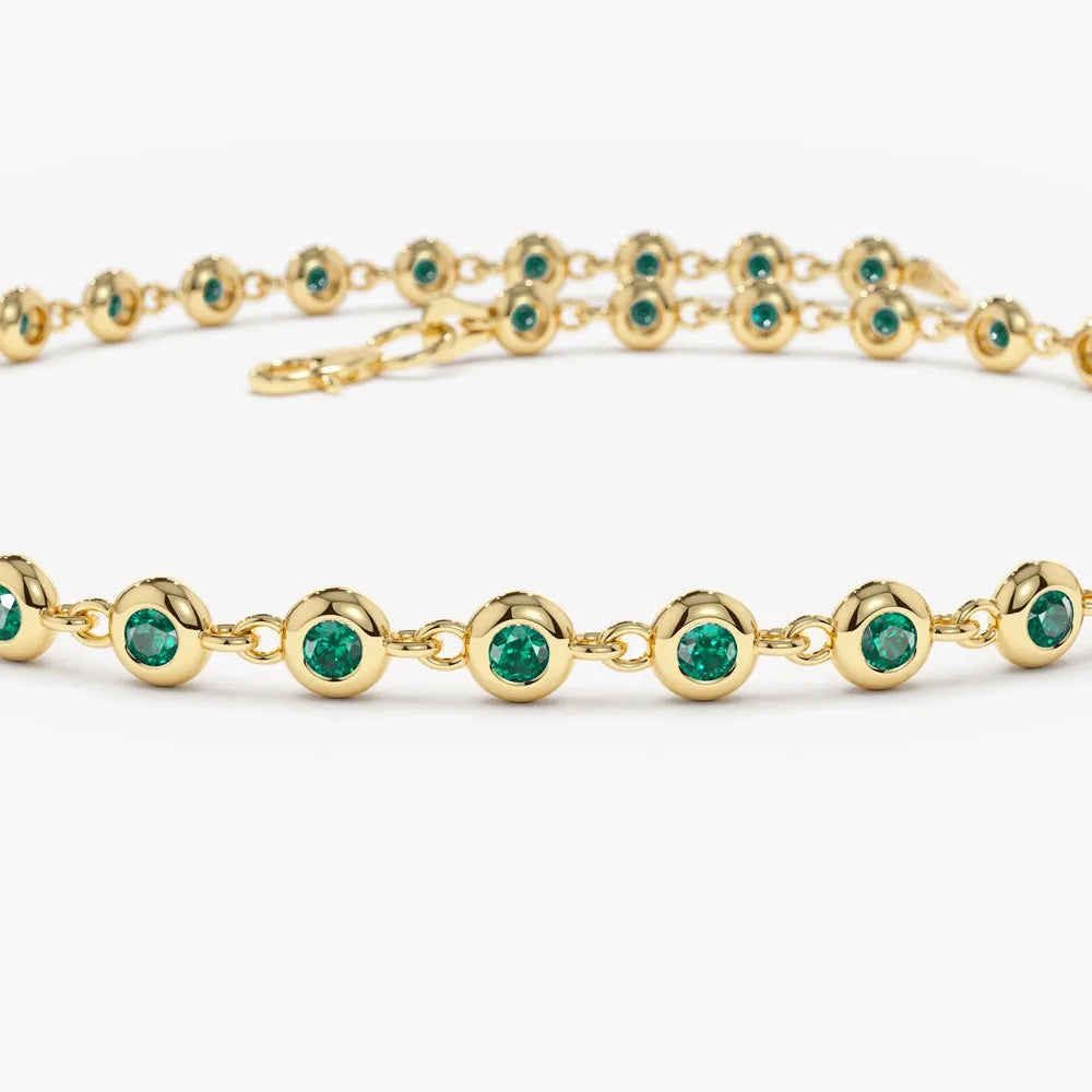 14k Gold 0.80ctw Round Emerald Bezel Set Tennis Bracelet