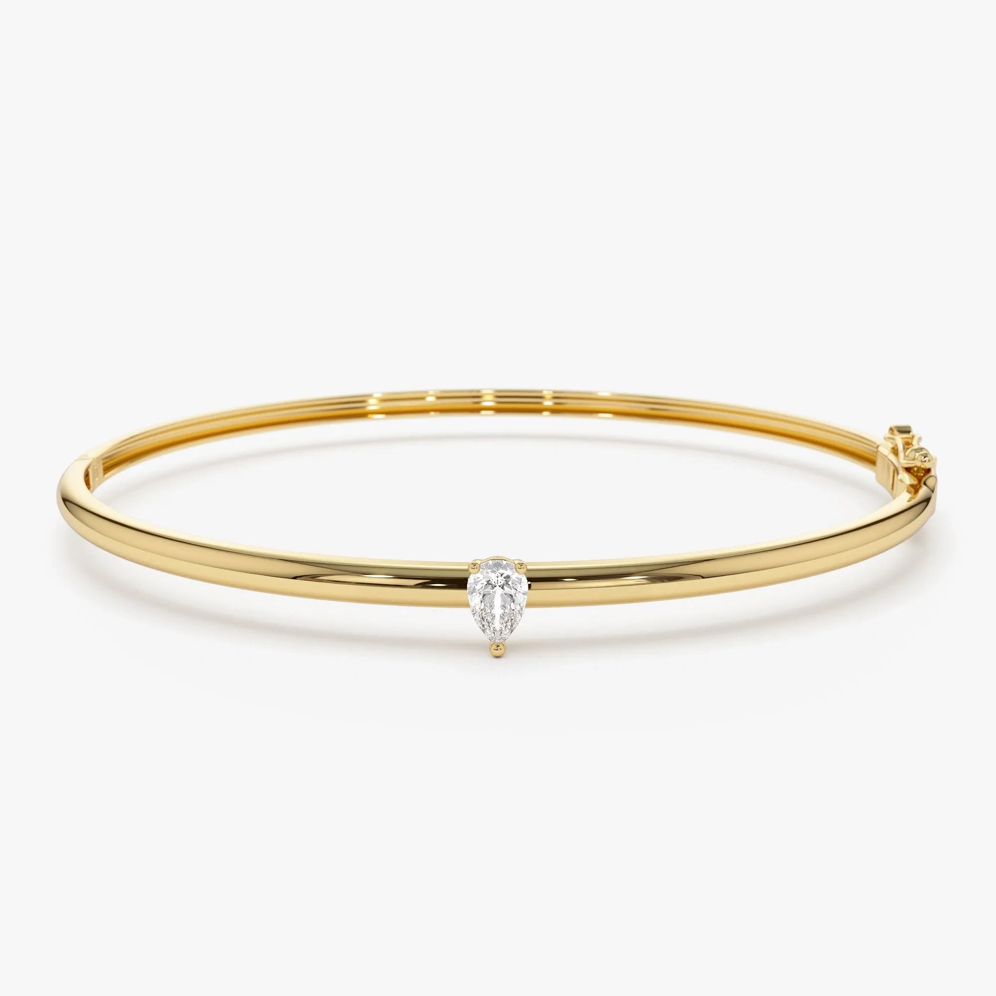 14K Solid Gold 0.20 CTW Pear Shape Diamond Solitaire Bangle