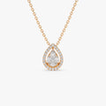 14K Solid Gold Pear Shape Diamond Illusion Setting Halo Pendant Necklace 0.25ctw