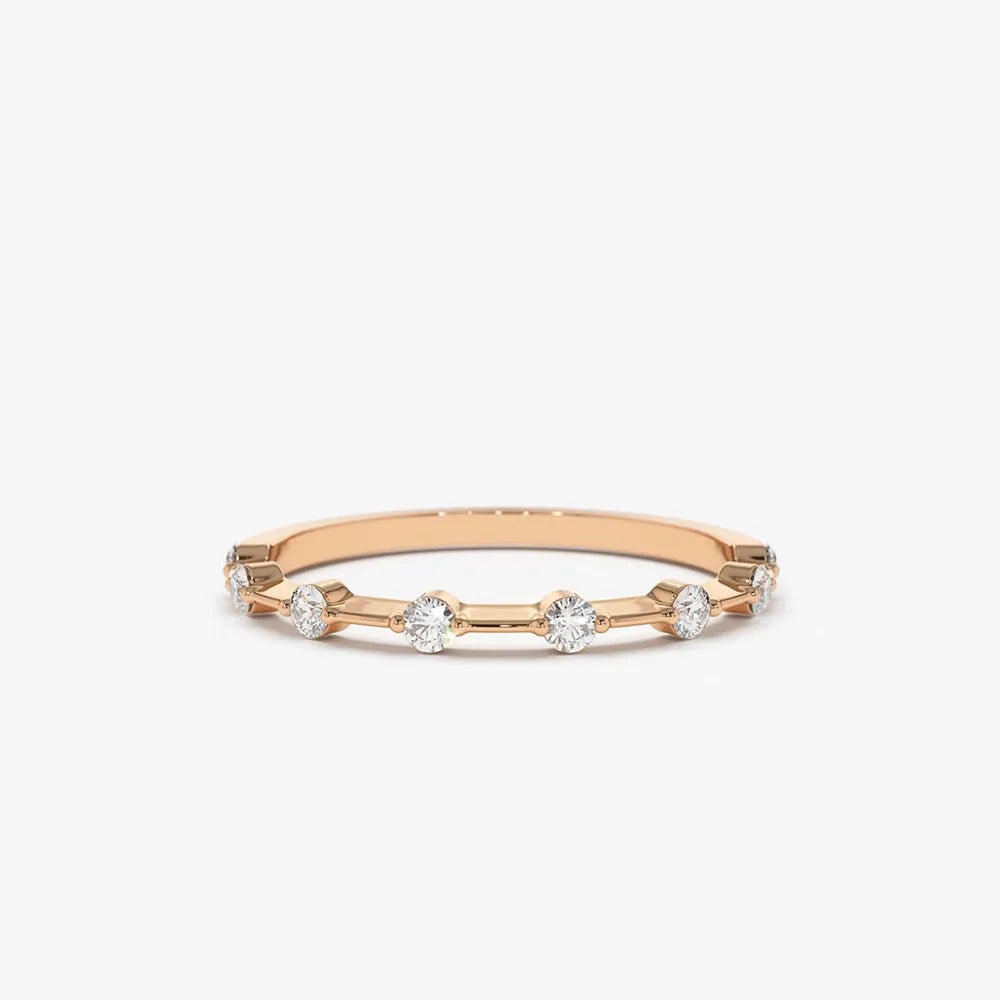 14K Solid Gold Round Diamond Petite Wedding Band 0.15 Carat Micro Prong Setting
