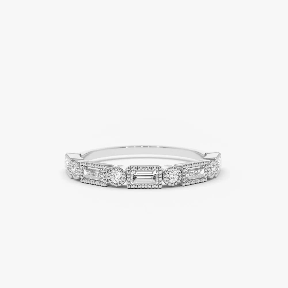 14K Gold Baguette and Round Diamond 0.39 CTW Bezel Set Alternating Band Ring