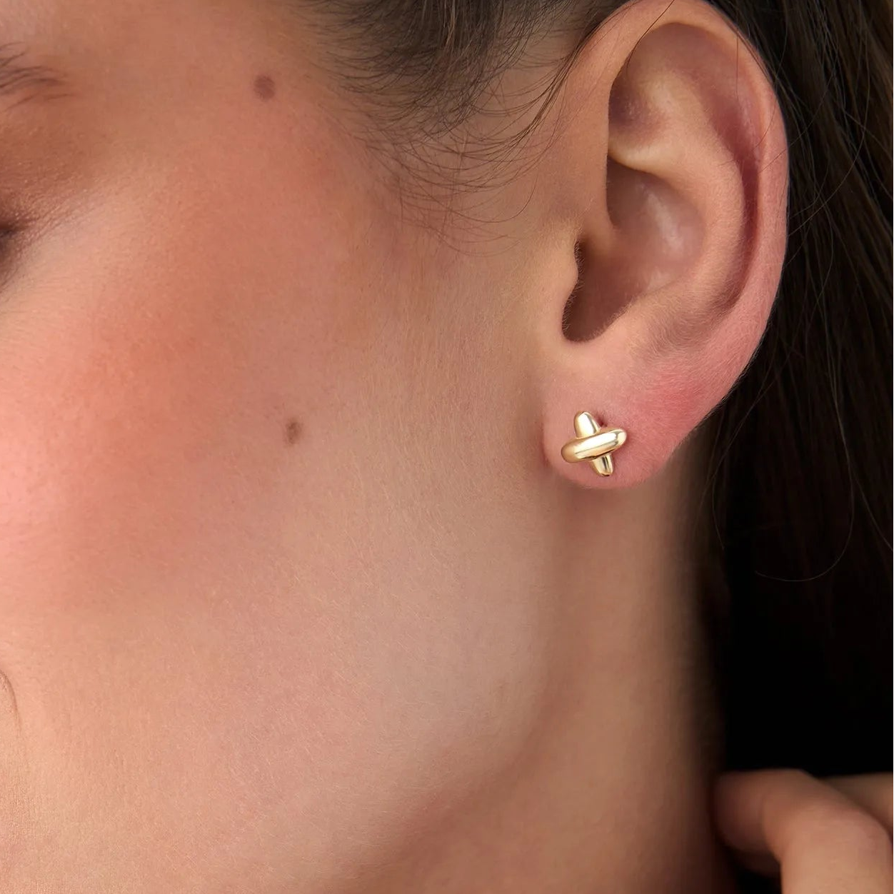 14k Solid Gold X Shape Stud Earrings Geometric Minimalist Design