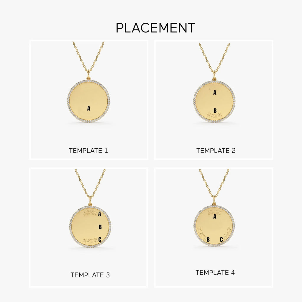 14K Solid Gold 0.25 CTW Round Diamond Personalized Medallion Necklace Prong Setting