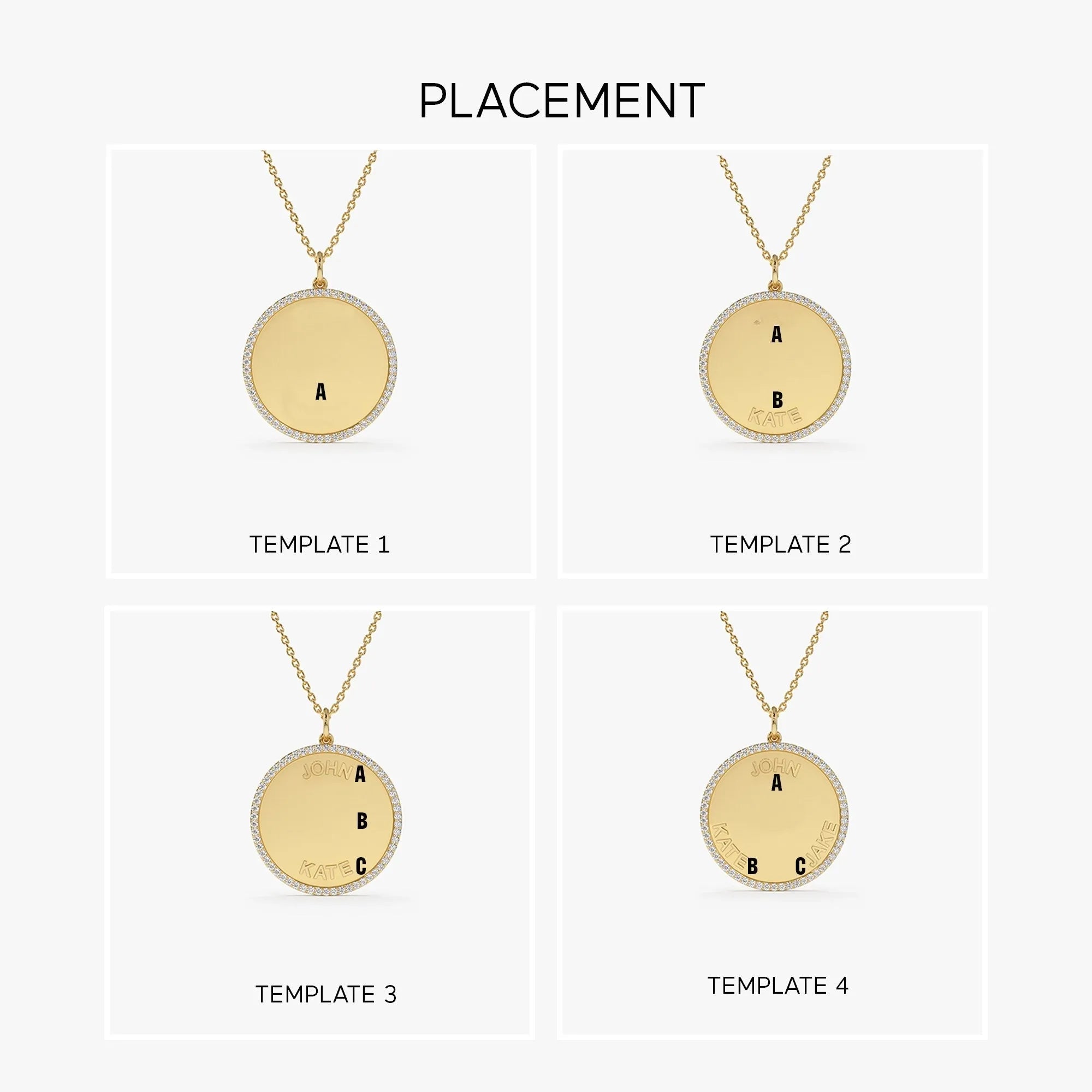 14K Solid Gold 0.25 CTW Round Diamond Personalized Medallion Necklace Prong Setting