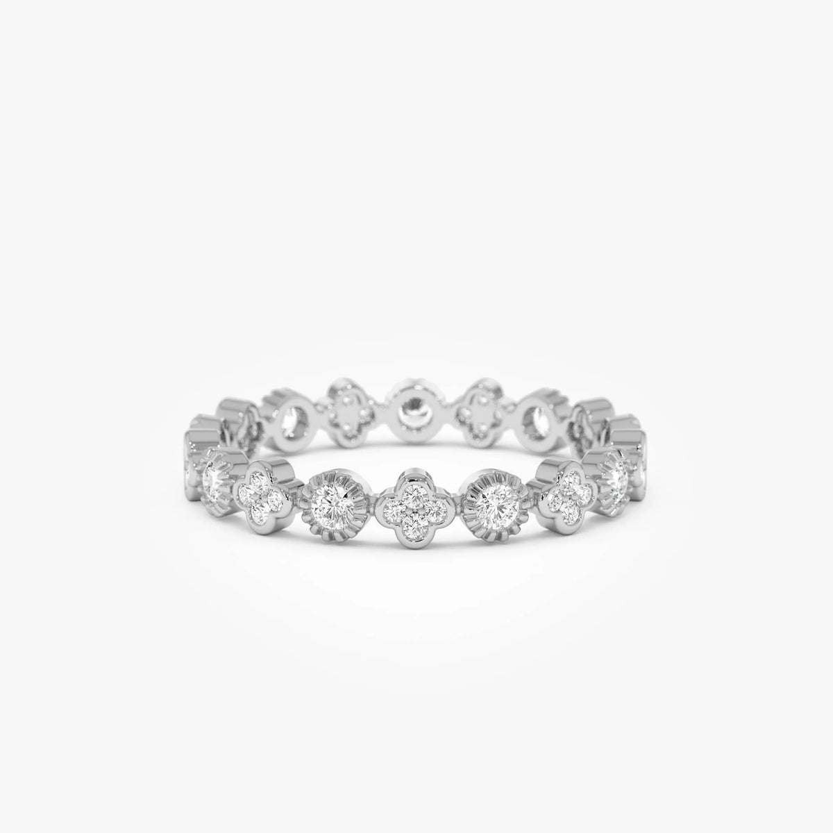 14k Gold 0.38ctw Round Diamond Bezel Set Clover Eternity Ring