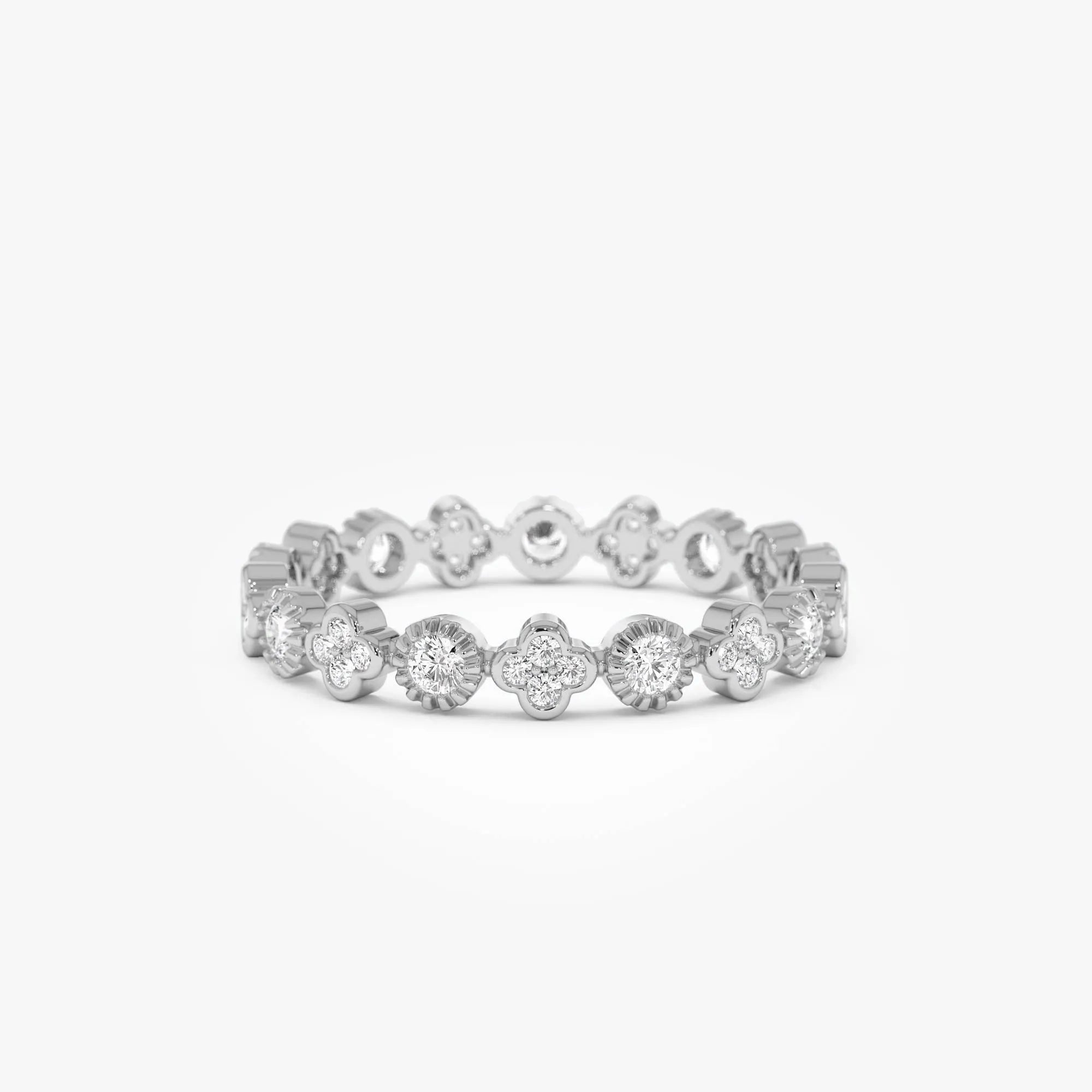 14k Gold 0.38ctw Round Diamond Bezel Set Clover Eternity Ring