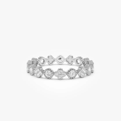 14k Gold 0.38ctw Round Diamond Bezel Set Clover Eternity Ring