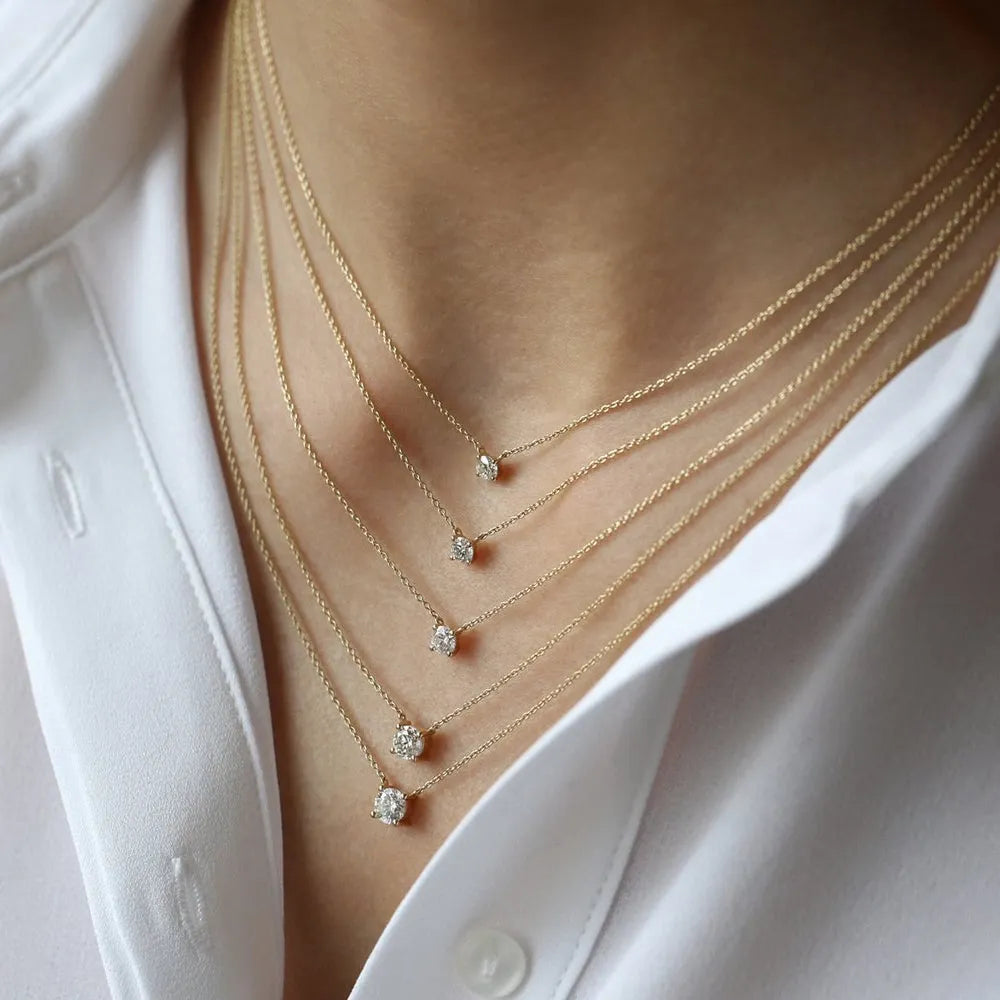 14K Solid Gold Round Diamond Solitaire Necklace 4 Prong Setting 0.50ctw