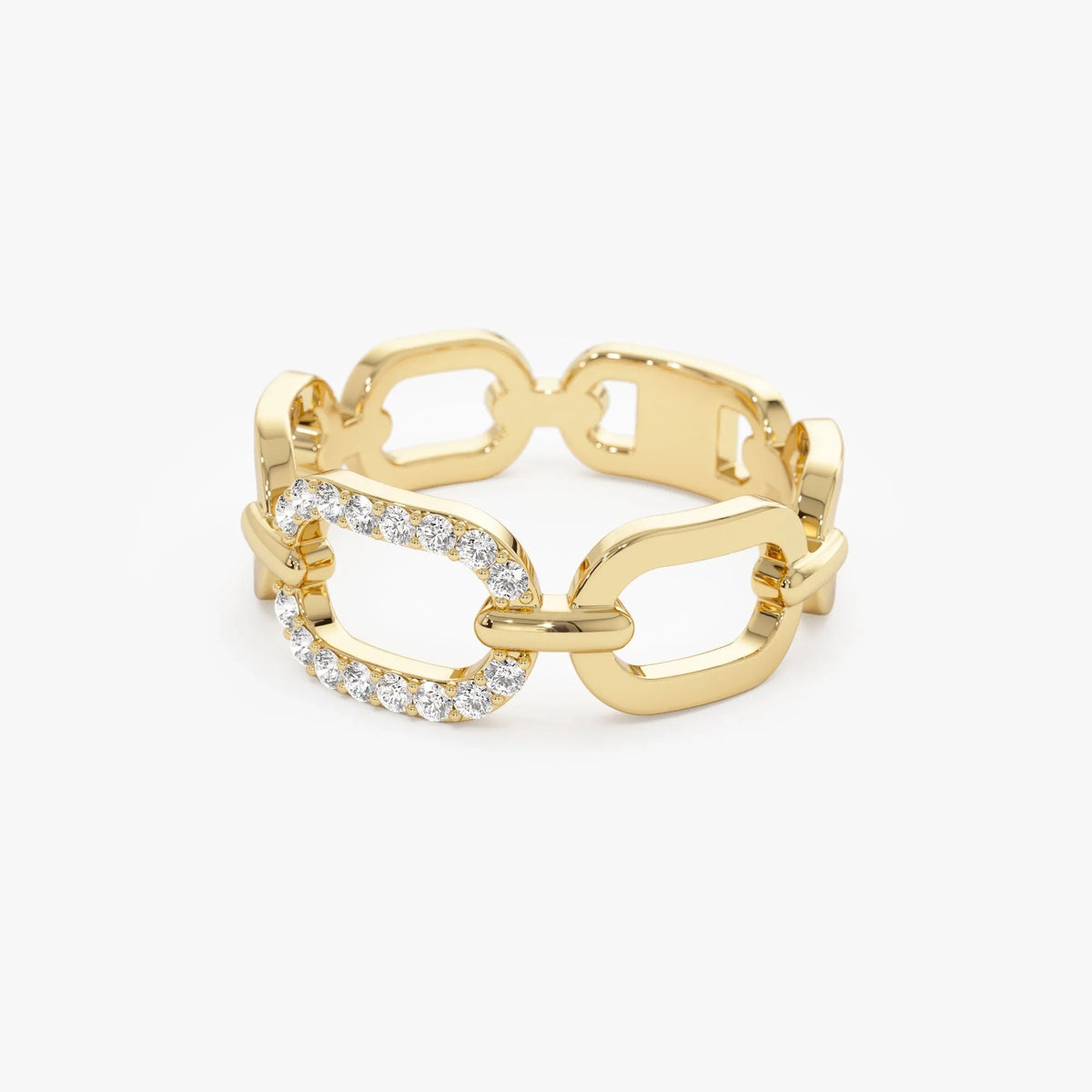 14k Solid Gold Round Diamond 0.08 Carat Buckle Chain Ring