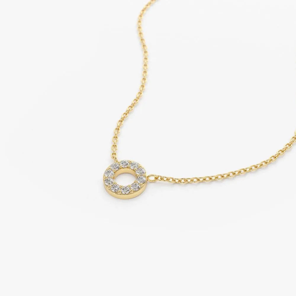 14K Solid Gold Round Diamond Mini Circle Pendant Necklace Prong Setting 0.10ctw