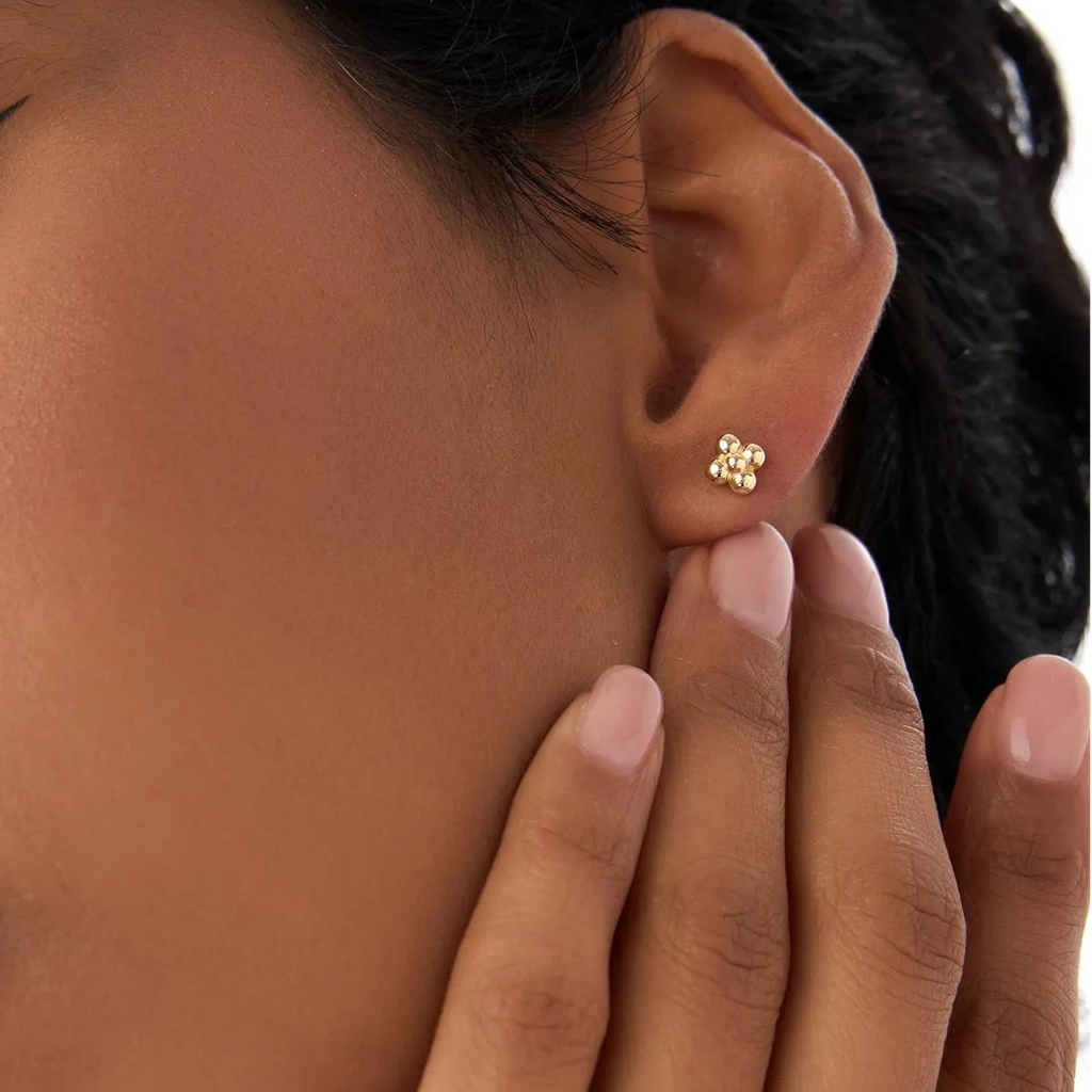 14k Solid Gold Bubble Cluster Stud Earrings 5mm Minimalist Geometric Design