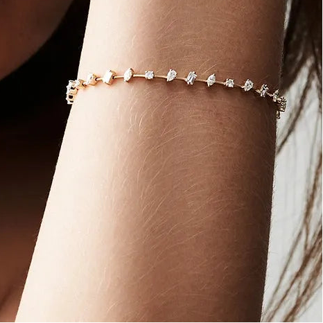 14K Solid Gold 1.98 CTW Round Baguette Marquise and Pear Diamond Multi-Shape Slant Bracelet