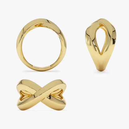 14k Gold Chunky Criss Cross Statement Ring 12.5mm Wide Band