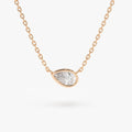 14K Solid Gold Pear Shape Diamond Horizontal Solitaire Necklace Bezel Set 0.23ctw