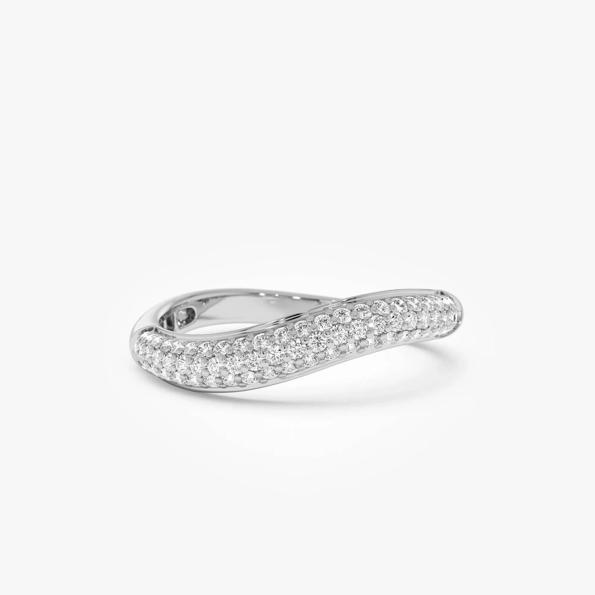 14K Solid Gold Round Diamond 0.40 Carat Three Row Pave Wave Ring