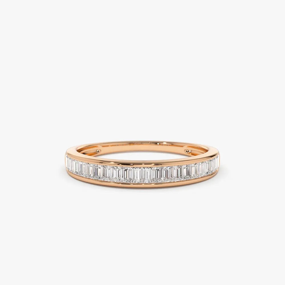 14K Solid Gold Baguette Diamond Channel Set Ring 0.40 Ctw 3MM Band