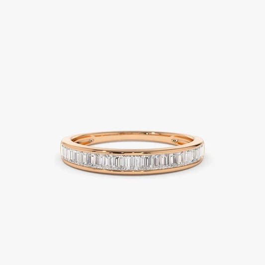 14K Solid Gold Baguette Diamond Channel Set Ring 0.40 Ctw 3MM Band