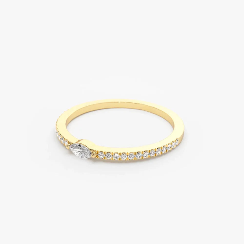 14k Gold Marquise Round Diamond Stackable Ring Micro Pave 0.21ctw