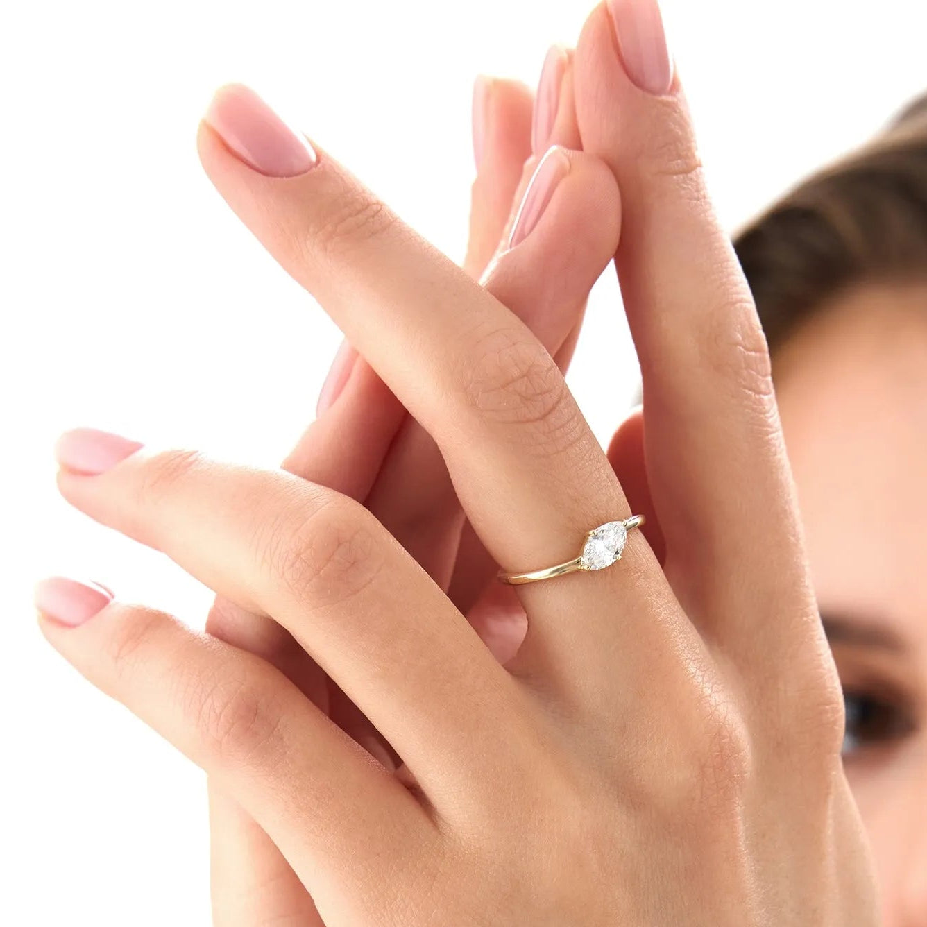 14k Gold 0.50 Carat Lab Grown Diamond Marquise Wavy Prong Setting Promise Ring