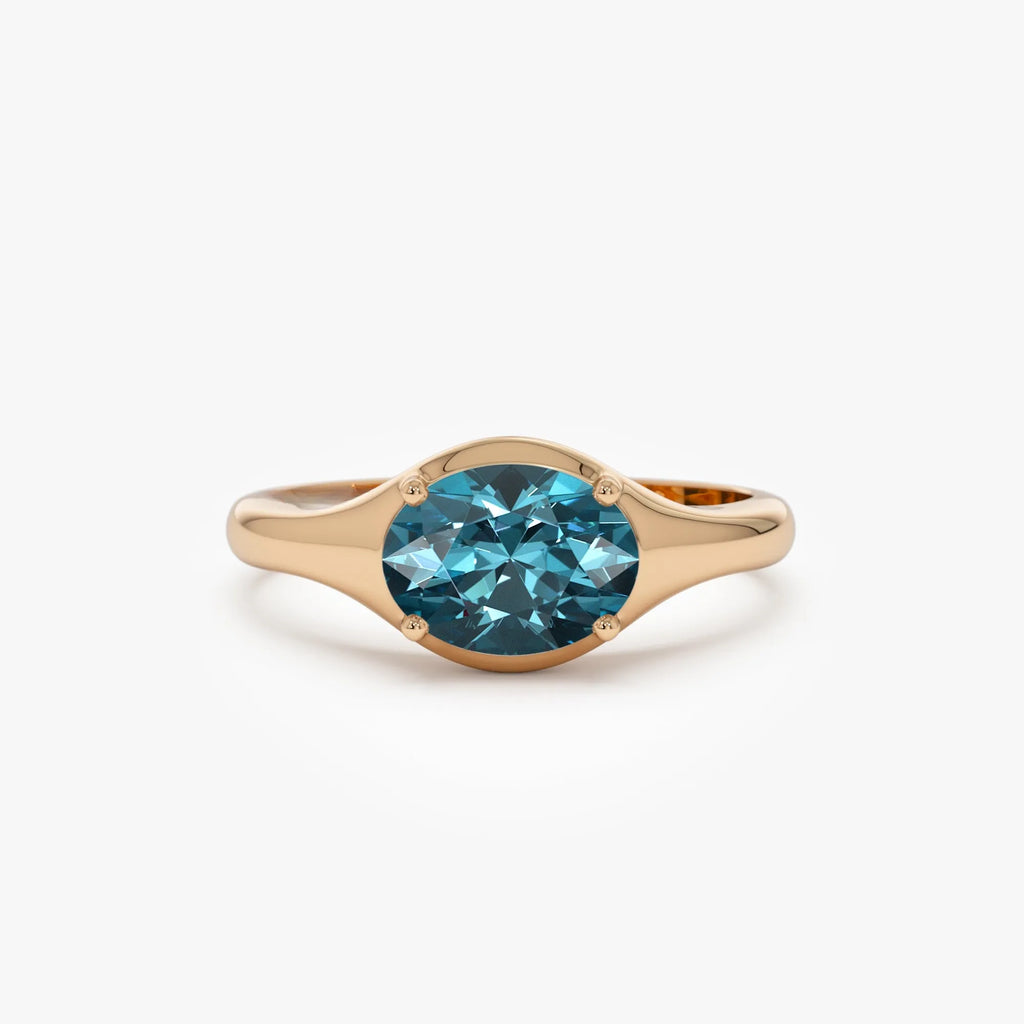 14K Solid Gold Oval Cut London Blue Topaz 0.90 Carat Prong Setting Ring