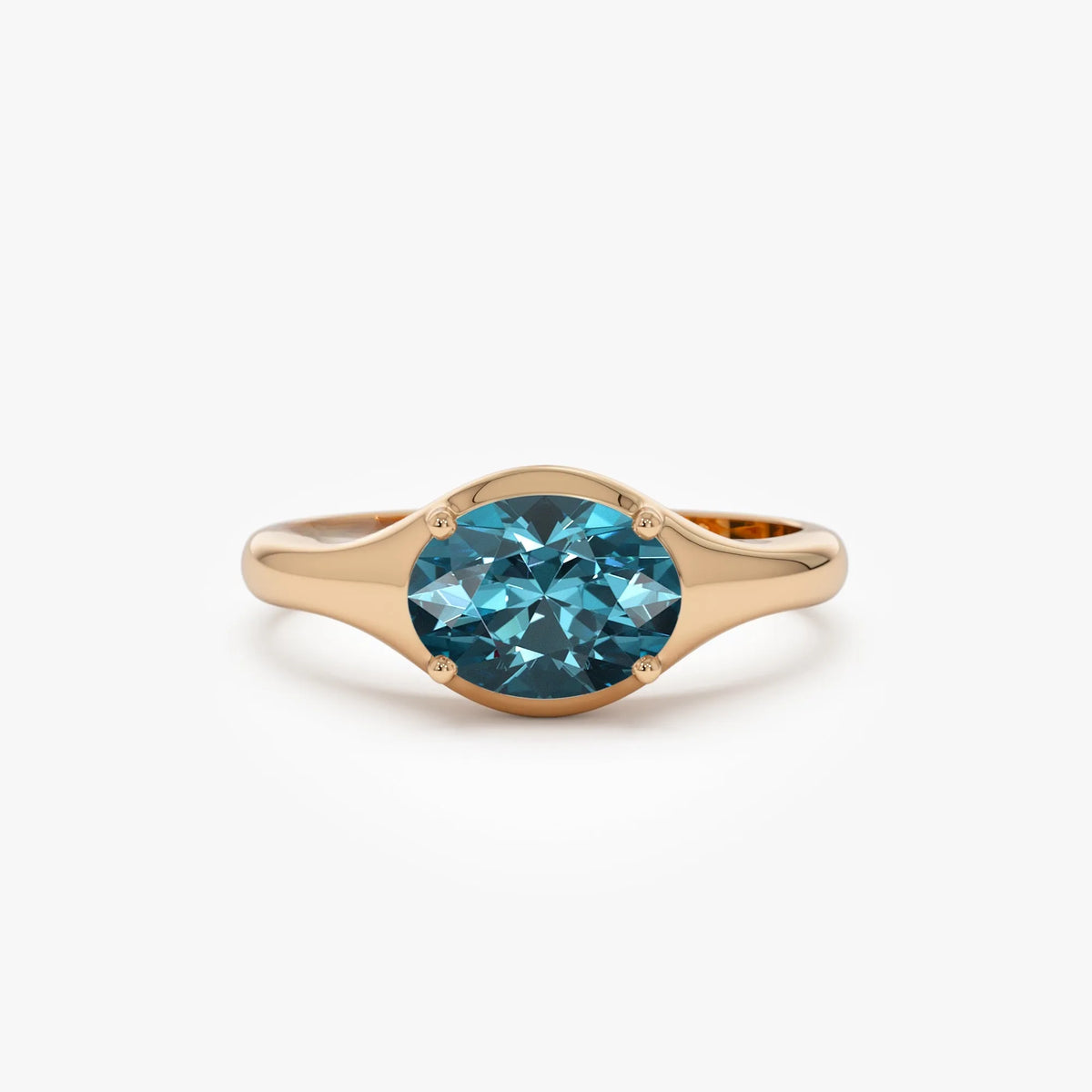 14K Solid Gold Oval Cut London Blue Topaz 0.90 Carat Prong Setting Ring