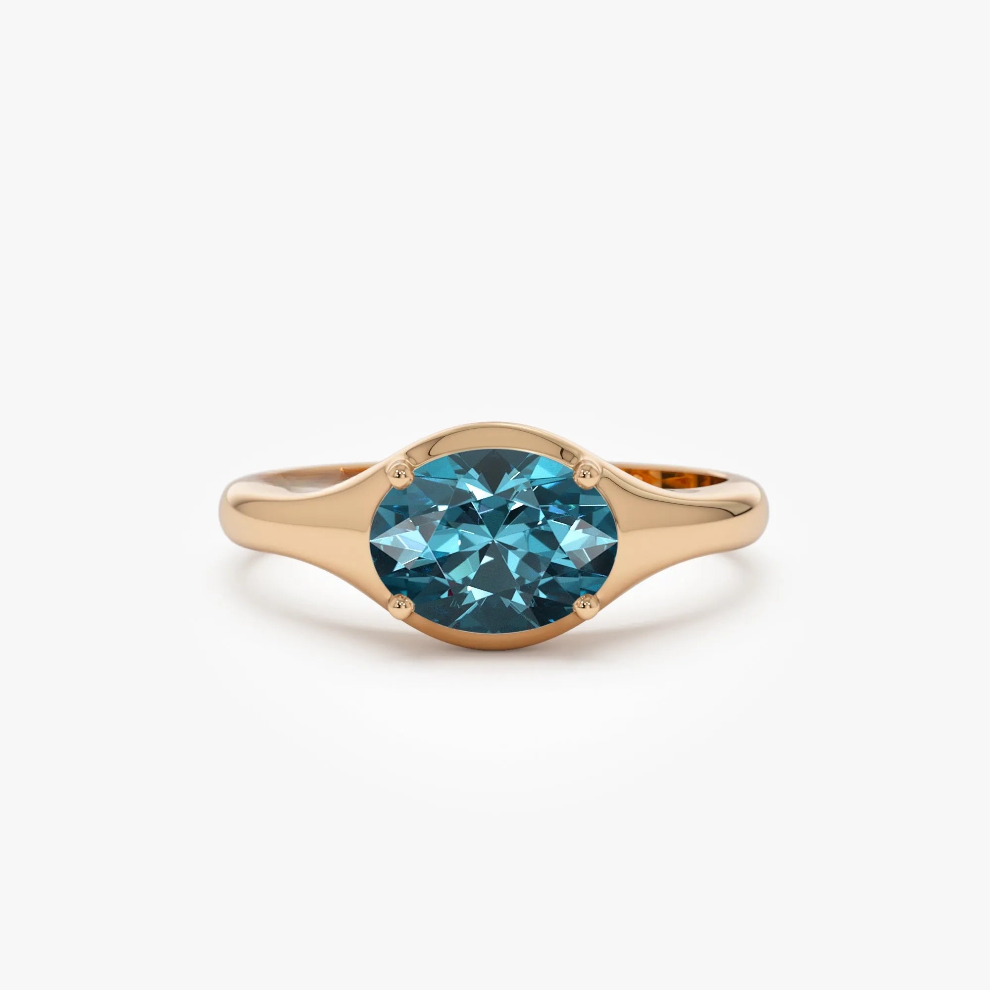 14K Solid Gold Oval Cut London Blue Topaz 0.90 Carat Prong Setting Ring