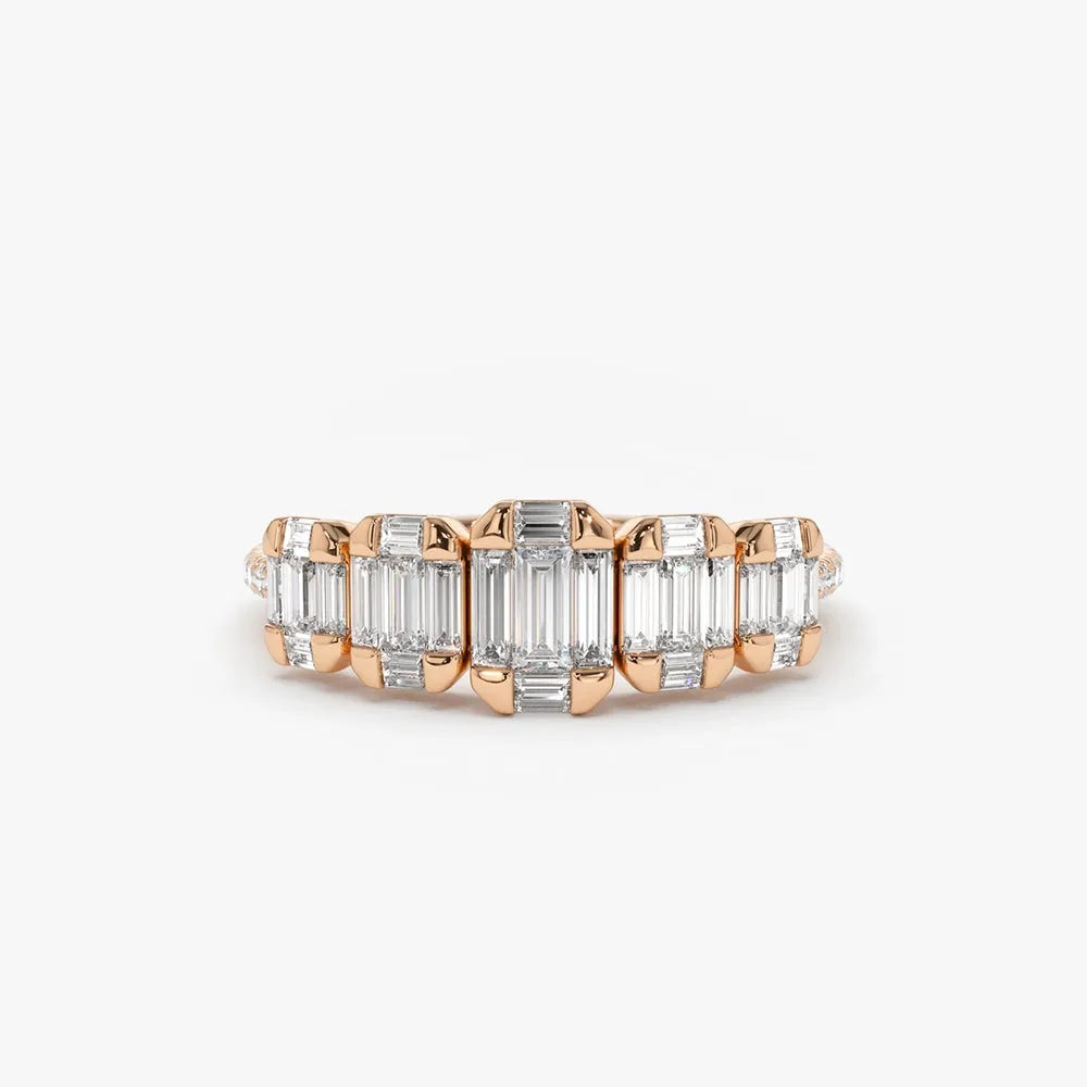 14K Gold 0.71 Carat Graduating Baguette and Round Diamond Ring