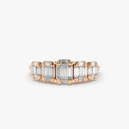 14K Gold 0.71 Carat Graduating Baguette and Round Diamond Ring