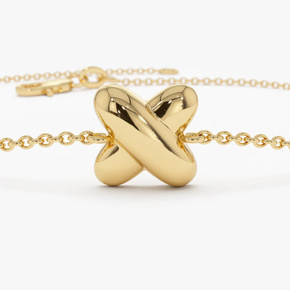 14k Gold X Shape Station Link Bracelet with Charms