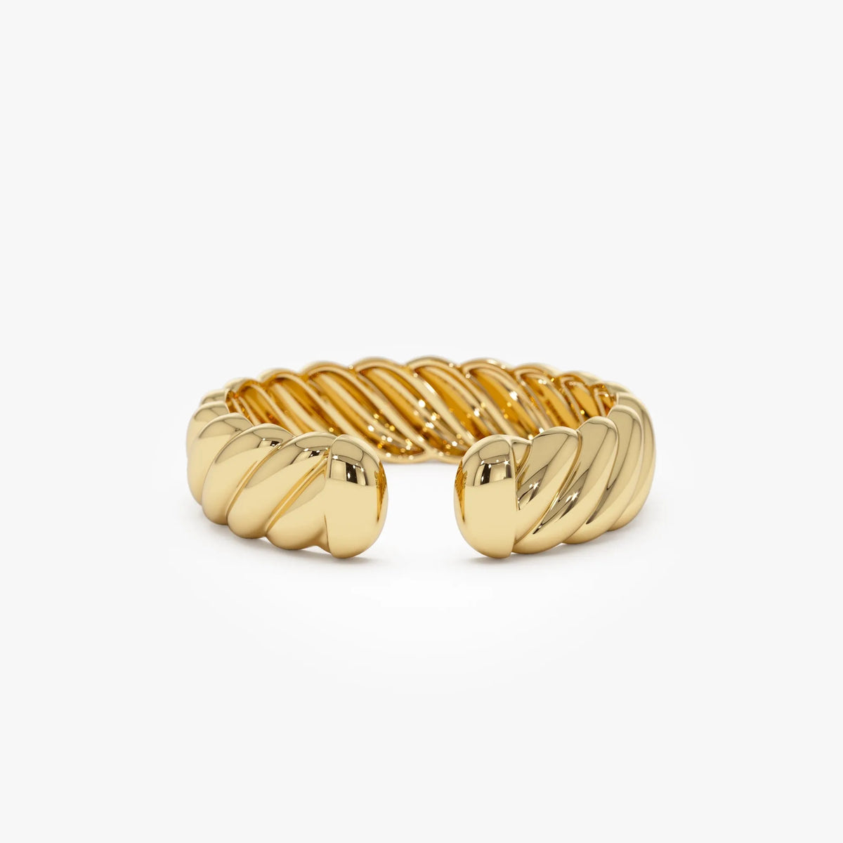 14k Solid Gold 5mm Rope Textured Open Cuff Band Ring