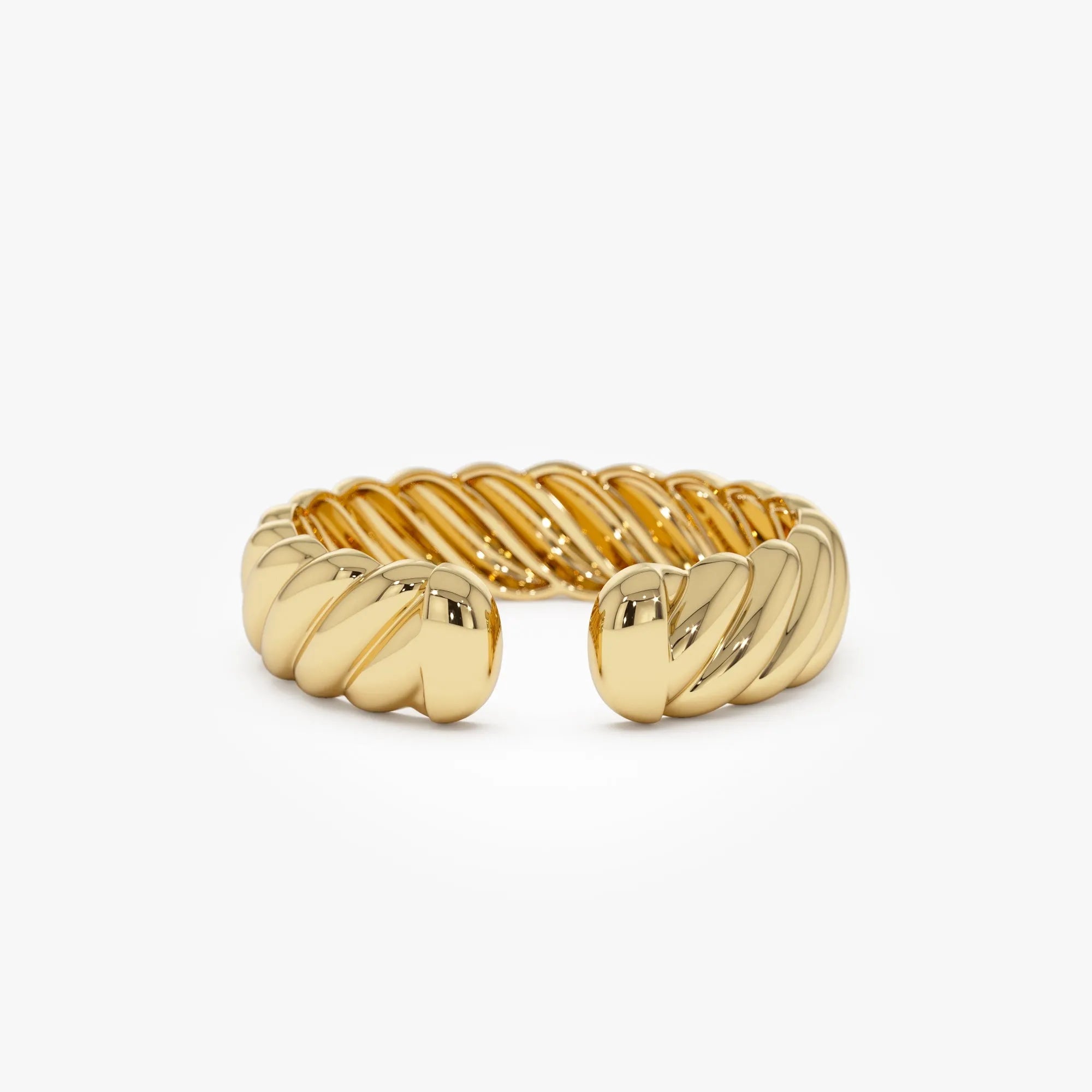 14k Solid Gold 5mm Rope Textured Open Cuff Band Ring