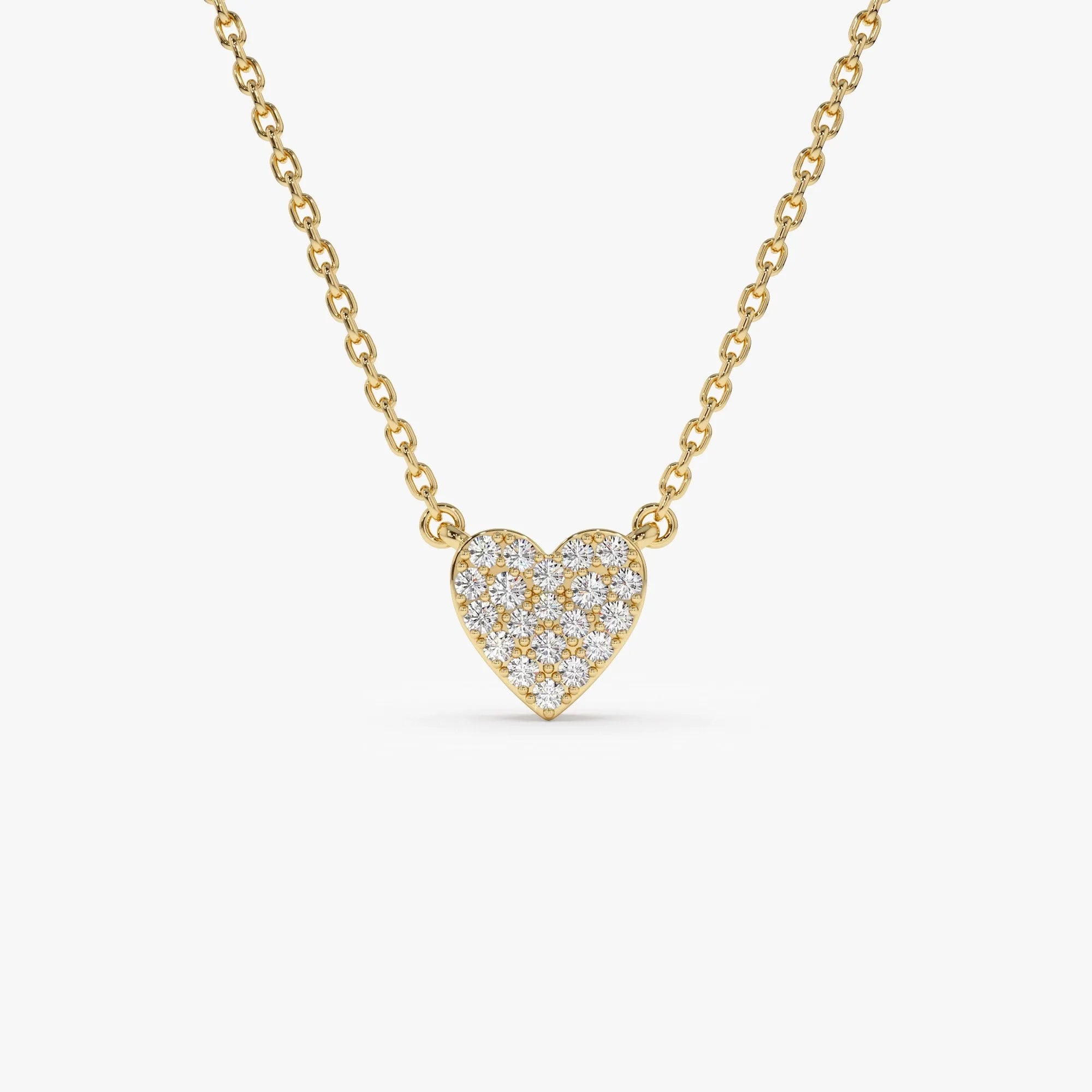 14K Solid Gold 0.22 CTW Round Diamond Mini Heart Necklace