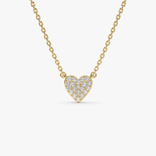 14K Solid Gold 0.22 CTW Round Diamond Mini Heart Necklace