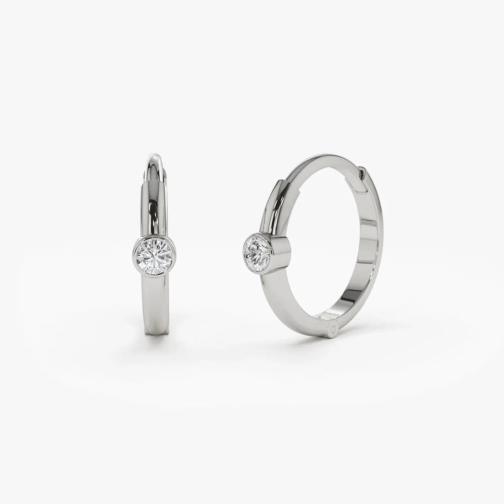 14k Gold Diamond Round Cut Bezel Setting Hoop Earrings 0.14 ctw