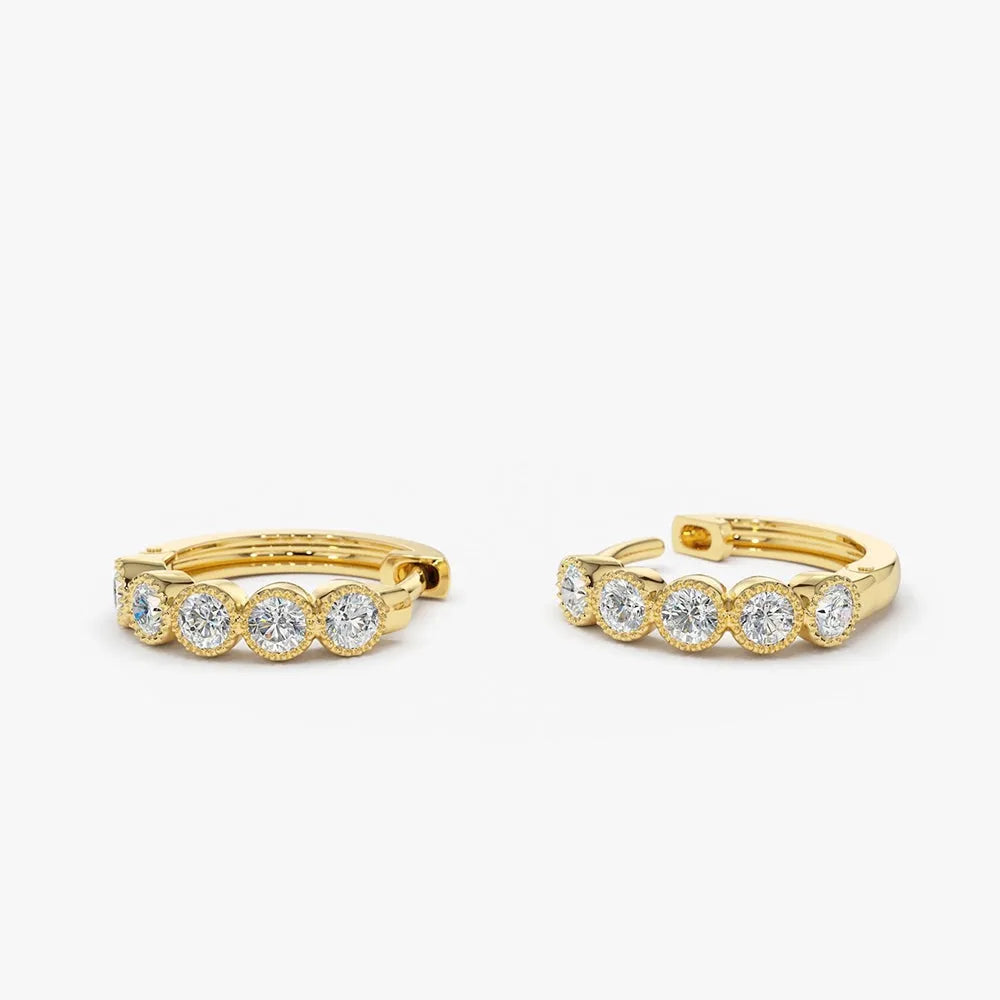 14k Gold Diamond Round Cut Bezel Setting Huggie Earrings 0.30 ctw