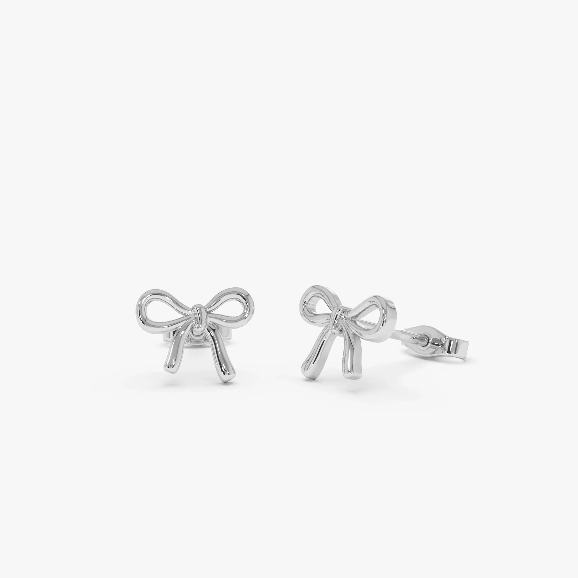 14k Solid Gold Bow Knot Stud Earrings Minimalist Ribbon Shape 9.4mm