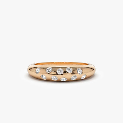 14K Solid Gold Round Diamond 0.30 Carat Dome Zig Zag Flush Setting Ring